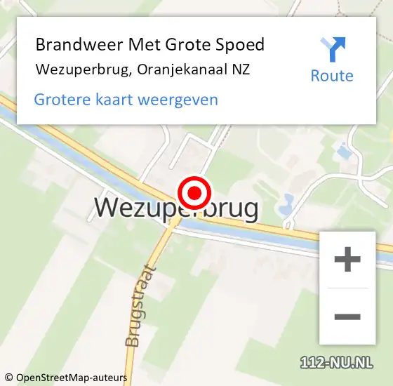Locatie op kaart van de 112 melding: Brandweer Met Grote Spoed Naar Wezuperbrug, Oranjekanaal NZ op 2 september 2022 20:25