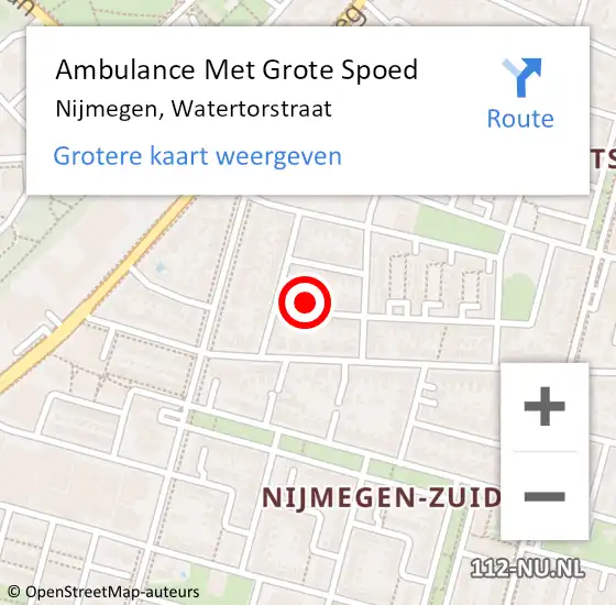 Locatie op kaart van de 112 melding: Ambulance Met Grote Spoed Naar Nijmegen, Watertorstraat op 2 september 2022 20:28