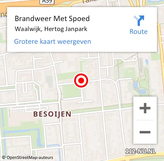 Locatie op kaart van de 112 melding: Brandweer Met Spoed Naar Waalwijk, Hertog Janpark op 2 september 2022 21:12