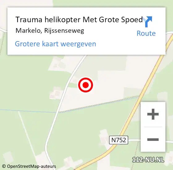 Locatie op kaart van de 112 melding: Trauma helikopter Met Grote Spoed Naar Markelo, Rijssenseweg op 2 september 2022 21:14