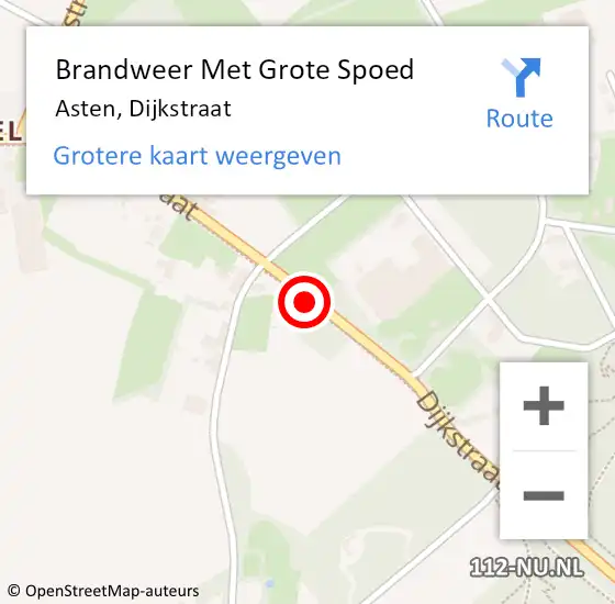 Locatie op kaart van de 112 melding: Brandweer Met Grote Spoed Naar Asten, Dijkstraat op 2 september 2022 21:14