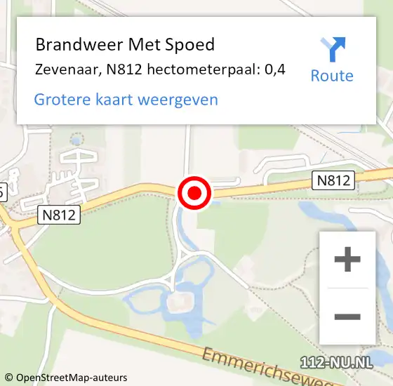 Locatie op kaart van de 112 melding: Brandweer Met Spoed Naar Zevenaar, N812 hectometerpaal: 0,4 op 2 september 2022 21:36