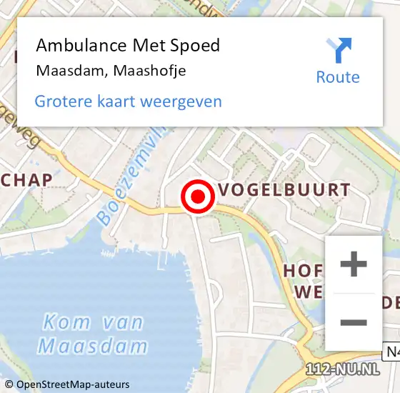 Locatie op kaart van de 112 melding: Ambulance Met Spoed Naar Maasdam, Maashofje op 2 september 2022 21:52