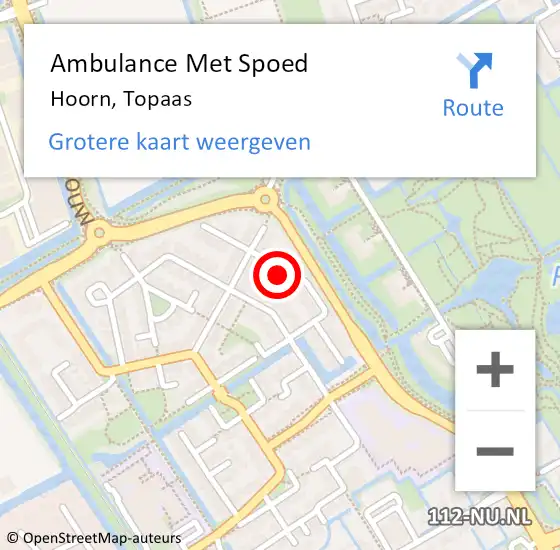 Locatie op kaart van de 112 melding: Ambulance Met Spoed Naar Hoorn, Topaas op 2 september 2022 22:01