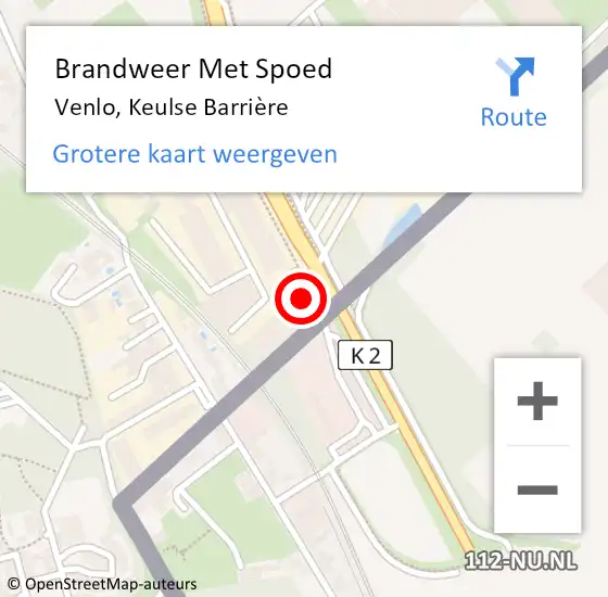 Locatie op kaart van de 112 melding: Brandweer Met Spoed Naar Venlo, Keulse Barrière op 2 september 2022 22:21