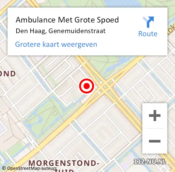 Locatie op kaart van de 112 melding: Ambulance Met Grote Spoed Naar Den Haag, Genemuidenstraat op 2 september 2022 23:31