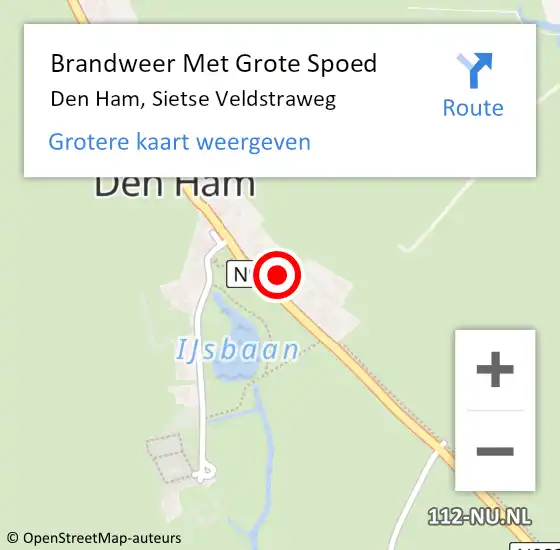 Locatie op kaart van de 112 melding: Brandweer Met Grote Spoed Naar Den Ham, Sietse Veldstraweg op 2 september 2022 23:45