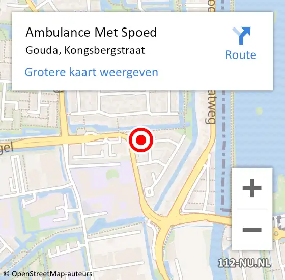 Locatie op kaart van de 112 melding: Ambulance Met Spoed Naar Gouda, Kongsbergstraat op 2 september 2022 23:50