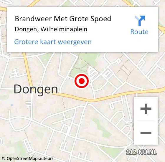 Locatie op kaart van de 112 melding: Brandweer Met Grote Spoed Naar Dongen, Wilhelminaplein op 28 juli 2014 12:13