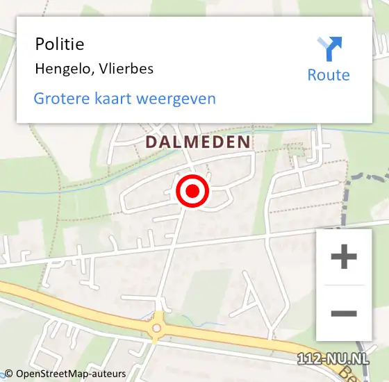 Locatie op kaart van de 112 melding: Politie Hengelo, Vlierbes op 3 september 2022 00:27