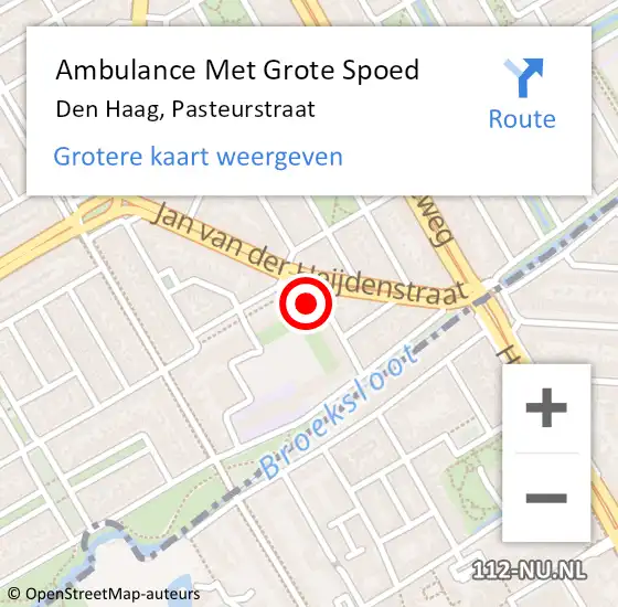 Locatie op kaart van de 112 melding: Ambulance Met Grote Spoed Naar Den Haag, Pasteurstraat op 3 september 2022 00:38