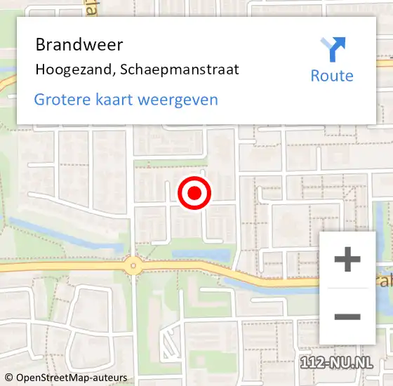 Locatie op kaart van de 112 melding: Brandweer Hoogezand, Schaepmanstraat op 3 september 2022 01:12