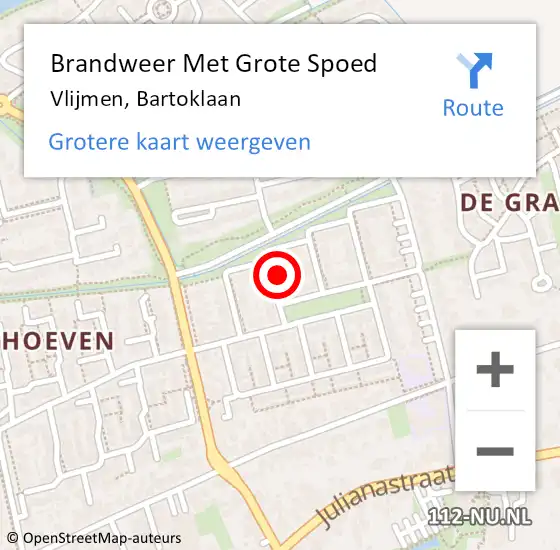 Locatie op kaart van de 112 melding: Brandweer Met Grote Spoed Naar Vlijmen, Bartoklaan op 3 september 2022 01:51