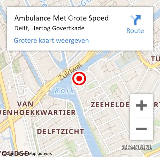 Locatie op kaart van de 112 melding: Ambulance Met Grote Spoed Naar Delft, Hertog Govertkade op 3 september 2022 02:26