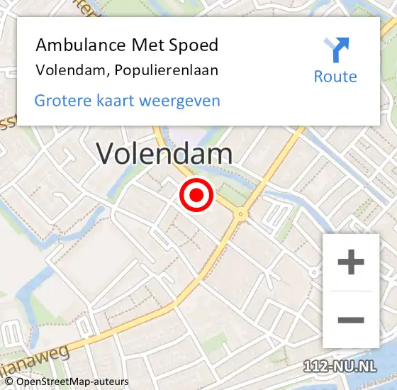 Locatie op kaart van de 112 melding: Ambulance Met Spoed Naar Volendam, Populierenlaan op 3 september 2022 03:13