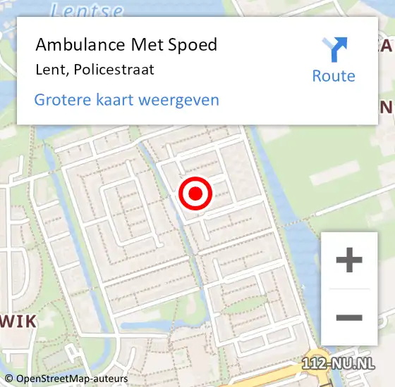 Locatie op kaart van de 112 melding: Ambulance Met Spoed Naar Lent, Policestraat op 3 september 2022 04:01