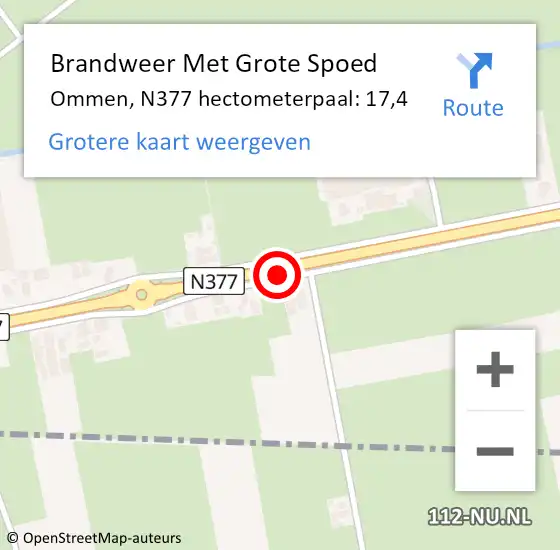 Locatie op kaart van de 112 melding: Brandweer Met Grote Spoed Naar Ommen, N377 hectometerpaal: 17,4 op 3 september 2022 04:25