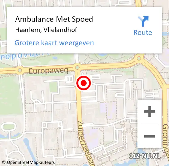 Locatie op kaart van de 112 melding: Ambulance Met Spoed Naar Haarlem, Vlielandhof op 3 september 2022 04:52