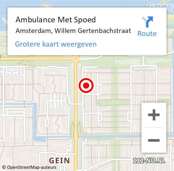 Locatie op kaart van de 112 melding: Ambulance Met Spoed Naar Amsterdam-Zuidoost, Willem Gertenbachstraat op 3 september 2022 05:22