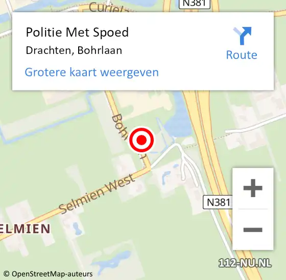 Locatie op kaart van de 112 melding: Politie Met Spoed Naar Drachten, Bohrlaan op 3 september 2022 05:46