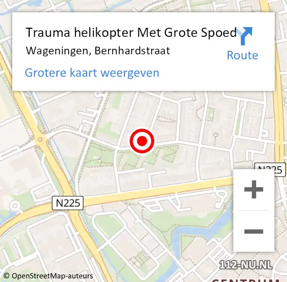 Locatie op kaart van de 112 melding: Trauma helikopter Met Grote Spoed Naar Wageningen, Bernhardstraat op 3 september 2022 06:05