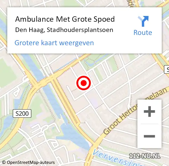 Locatie op kaart van de 112 melding: Ambulance Met Grote Spoed Naar Den Haag, Stadhoudersplantsoen op 3 september 2022 06:56