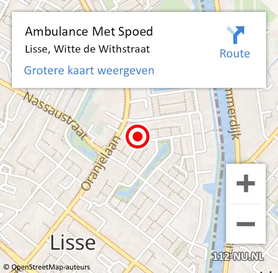 Locatie op kaart van de 112 melding: Ambulance Met Spoed Naar Lisse, Witte de Withstraat op 3 september 2022 07:32