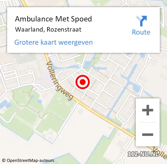 Locatie op kaart van de 112 melding: Ambulance Met Spoed Naar Waarland, Rozenstraat op 3 september 2022 07:43