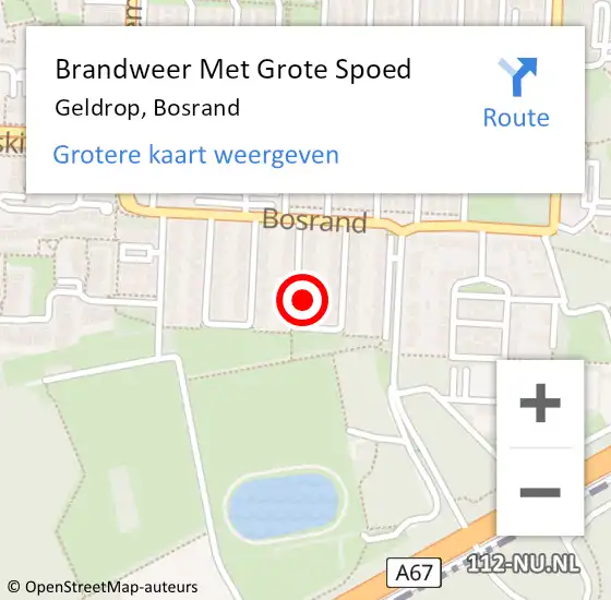 Locatie op kaart van de 112 melding: Brandweer Met Grote Spoed Naar Geldrop, Bosrand op 3 september 2022 07:43