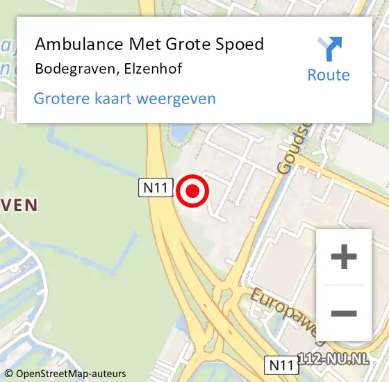 Locatie op kaart van de 112 melding: Ambulance Met Grote Spoed Naar Bodegraven, Elzenhof op 3 september 2022 07:55