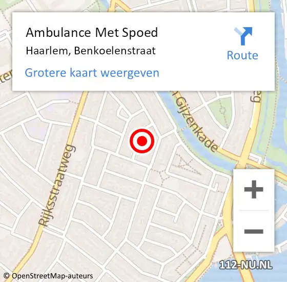 Locatie op kaart van de 112 melding: Ambulance Met Spoed Naar Haarlem, Benkoelenstraat op 3 september 2022 08:01