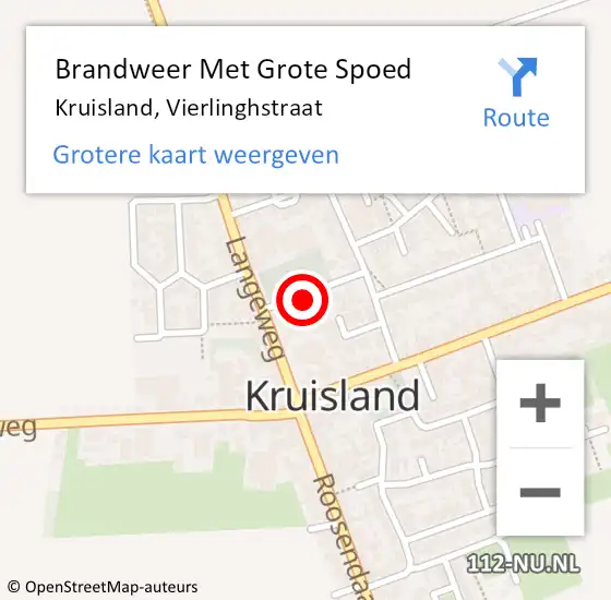 Locatie op kaart van de 112 melding: Brandweer Met Grote Spoed Naar Kruisland, Vierlinghstraat op 3 september 2022 08:06