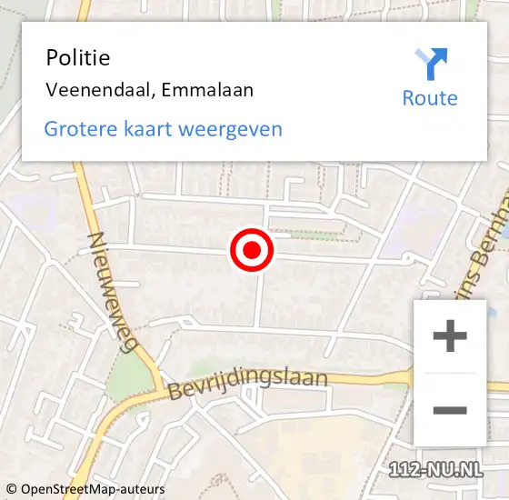 Locatie op kaart van de 112 melding: Politie Veenendaal, Emmalaan op 3 september 2022 08:07