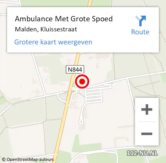 Locatie op kaart van de 112 melding: Ambulance Met Grote Spoed Naar Malden, Kluissestraat op 3 september 2022 08:34