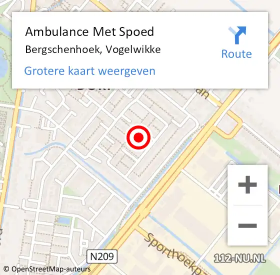 Locatie op kaart van de 112 melding: Ambulance Met Spoed Naar Bergschenhoek, Vogelwikke op 3 september 2022 09:05