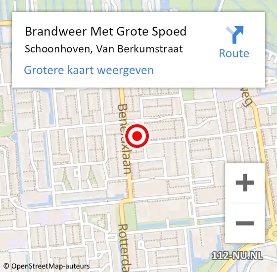 Locatie op kaart van de 112 melding: Brandweer Met Grote Spoed Naar Schoonhoven, Van Berkumstraat op 3 september 2022 09:09