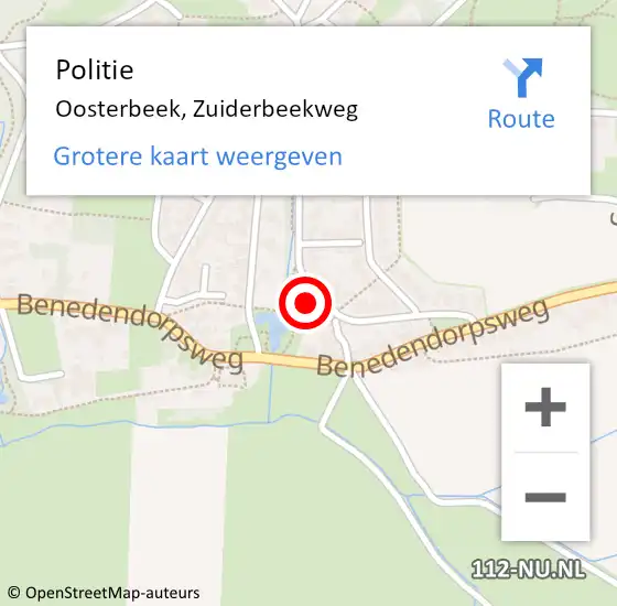 Locatie op kaart van de 112 melding: Politie Oosterbeek, Zuiderbeekweg op 3 september 2022 09:13