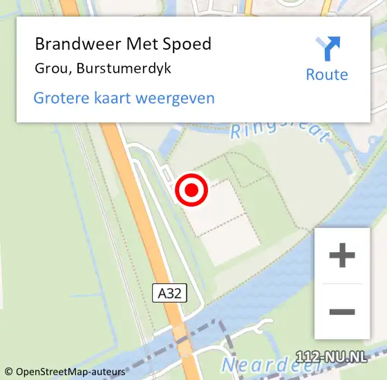Locatie op kaart van de 112 melding: Brandweer Met Spoed Naar Grou, Burstumerdyk op 3 september 2022 09:15