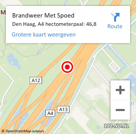 Locatie op kaart van de 112 melding: Brandweer Met Spoed Naar Den Haag, A4 hectometerpaal: 46,8 op 3 september 2022 09:35