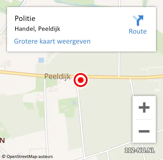 Locatie op kaart van de 112 melding: Politie Handel, Peeldijk op 3 september 2022 09:48