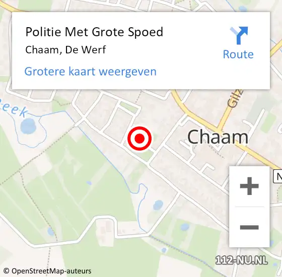 Locatie op kaart van de 112 melding: Politie Met Grote Spoed Naar Chaam, De Werf op 3 september 2022 10:29