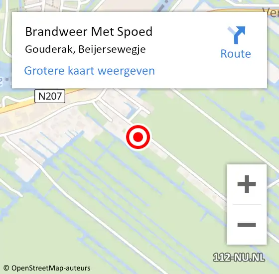 Locatie op kaart van de 112 melding: Brandweer Met Spoed Naar Gouderak, Beijersewegje op 3 september 2022 10:39