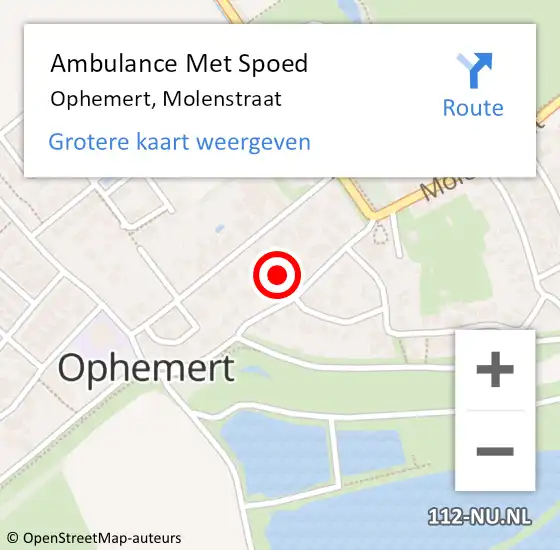 Locatie op kaart van de 112 melding: Ambulance Met Spoed Naar Ophemert, Molenstraat op 3 september 2022 10:40
