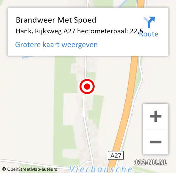 Locatie op kaart van de 112 melding: Brandweer Met Spoed Naar Hank, Rijksweg A27 hectometerpaal: 22,5 op 28 juli 2014 12:28