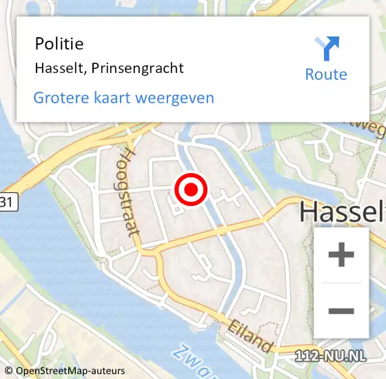Locatie op kaart van de 112 melding: Politie Hasselt, Prinsengracht op 3 september 2022 11:09