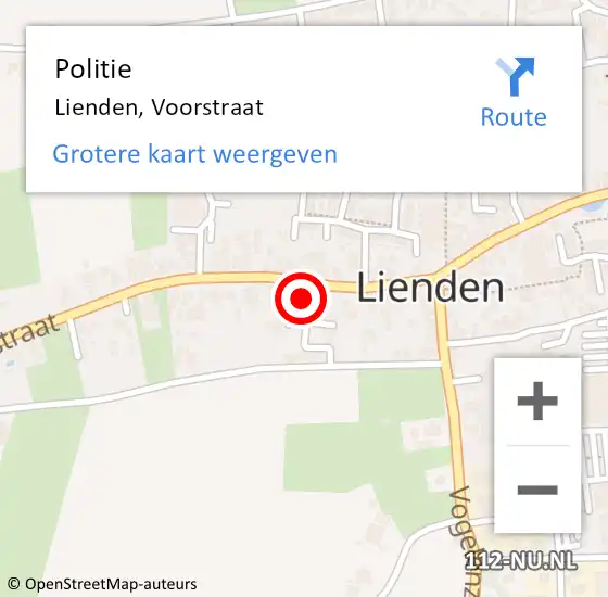 Locatie op kaart van de 112 melding: Politie Lienden, Voorstraat op 3 september 2022 11:50