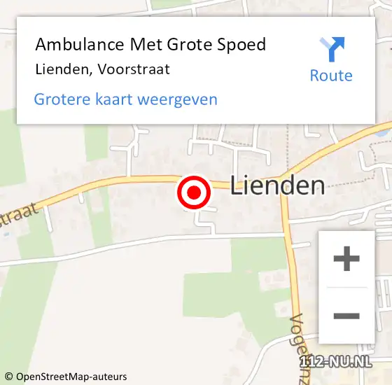 Locatie op kaart van de 112 melding: Ambulance Met Grote Spoed Naar Lienden, Voorstraat op 3 september 2022 11:51