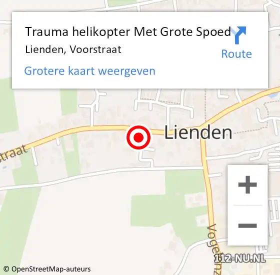 Locatie op kaart van de 112 melding: Trauma helikopter Met Grote Spoed Naar Lienden, Voorstraat op 3 september 2022 11:52