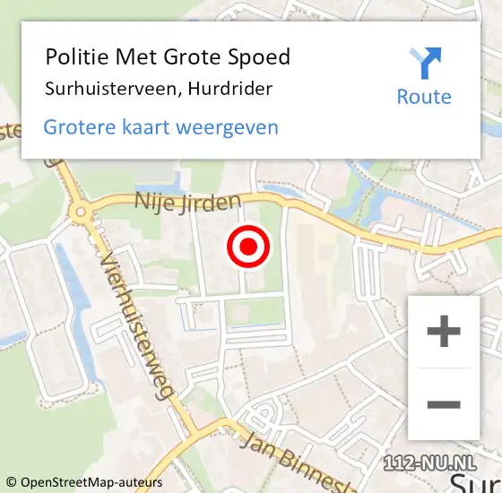 Locatie op kaart van de 112 melding: Politie Met Grote Spoed Naar Surhuisterveen, Hurdrider op 3 september 2022 12:11