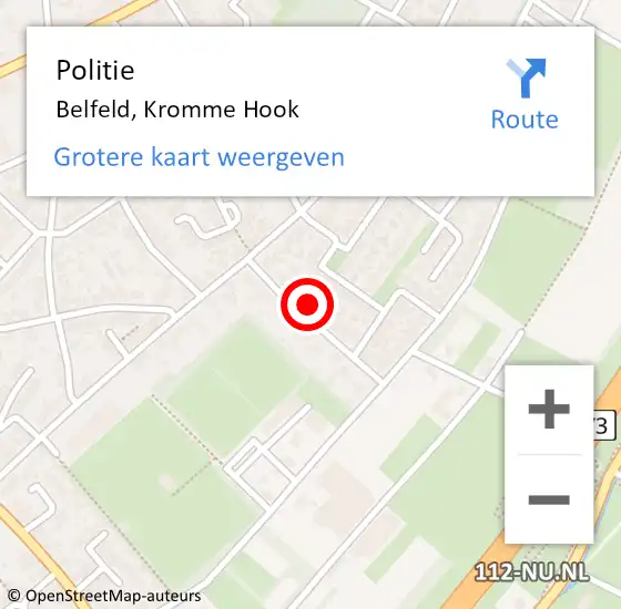 Locatie op kaart van de 112 melding: Politie Belfeld, Kromme Hook op 3 september 2022 12:31